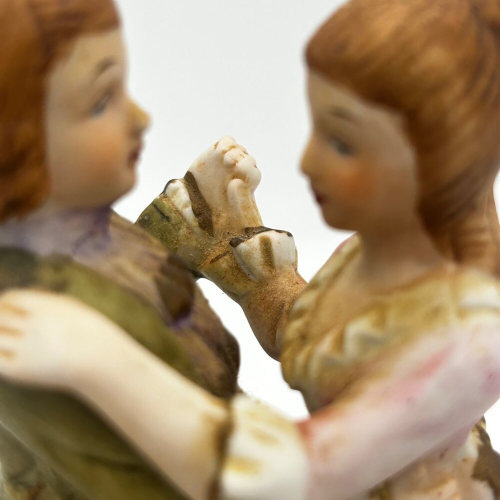1950s Vintage Porcelain Dancing Couple Musical Figurine in Victorian Attire